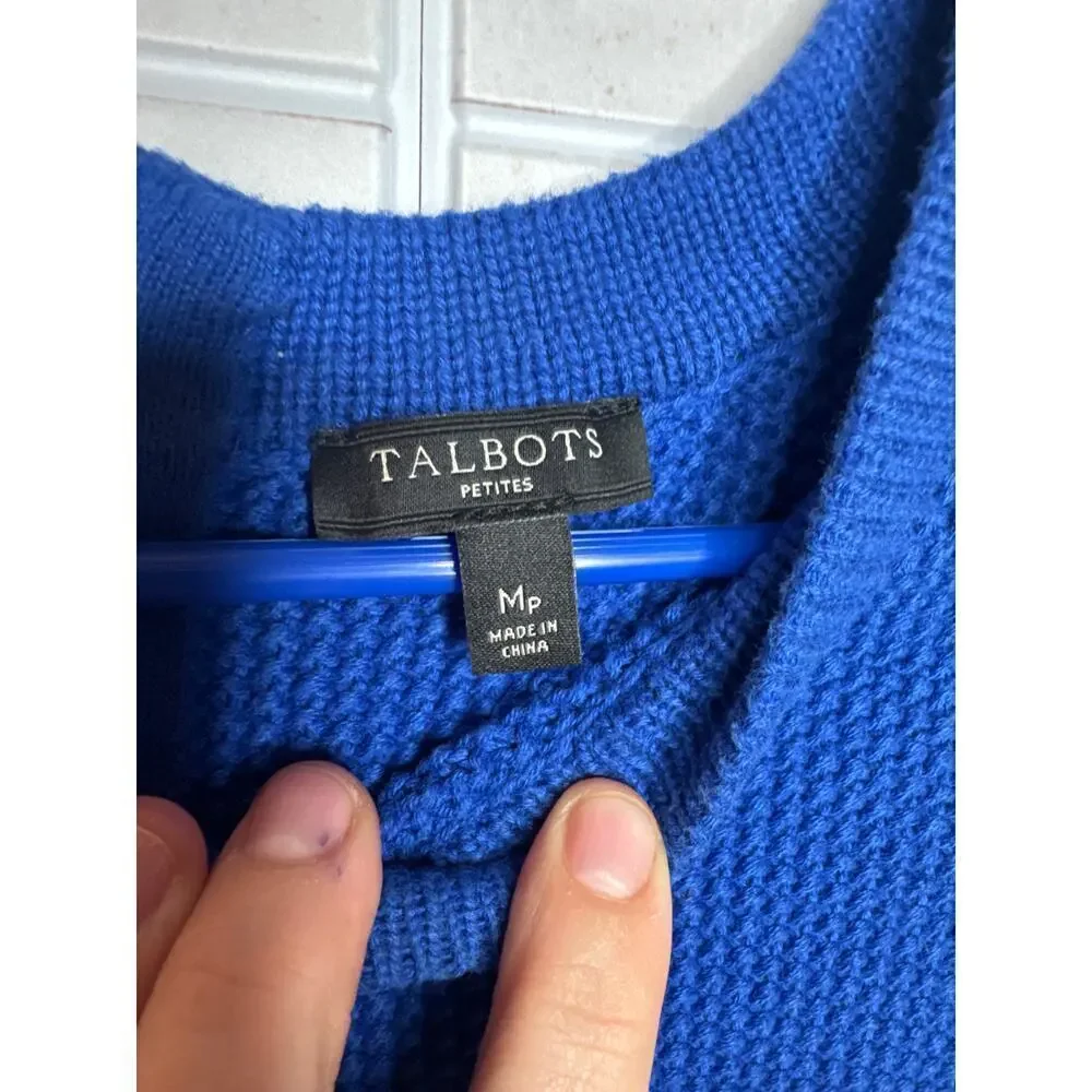 Talbots Red White and Blue Petite Medium 100% Cotton Crocheted Sweater